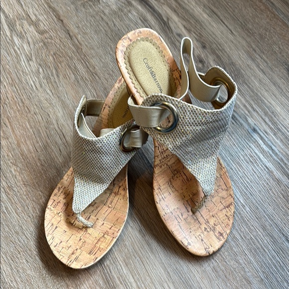 Croft & Barrow “cork” wedge Tan/gold Sandals/elastic sling back 7.5 - Picture 1 of 8